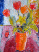 Tulpen und Narzisse, Öl auf Leinwand, 60x60 cm